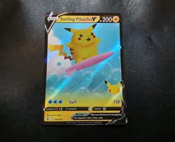 Surfing Pikachu V 008/025 Celebrations Full Art Ultra Rare Pokemon Card NM - Image 1