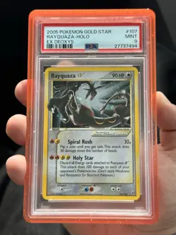 2005 Pokemon Gold Star Rayquaza EX Deoxys Ultra Rare Holo Card #107 PSA 9 MINT - Image 1