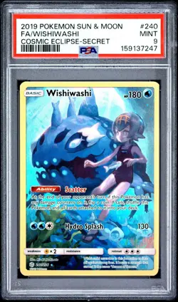 2019 Pokemon Sun & Moon Cosmic Eclipse Wishiwashi Full Art 240/236 PSA 9 Mint - Image 1