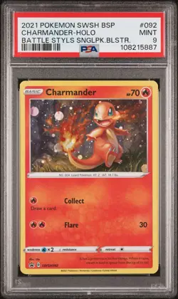 🌀 SWIRL 🌀 2021 POKEMON SWSH BLACK STAR PROMO #092 CHARMANDER-HOLO PSA 9 - Image 1