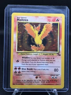 Moltres Holo 12/62 NM Fossil Pokemon Card Unlimited 1999 TCG Vintage Rare WOTC - Image 1