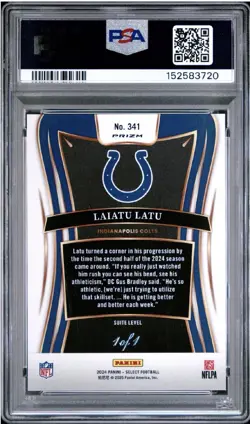 2024 Panini Select Suite Level Laiatu Latu #341 Black Disco Prizm 1/1 (RC) Colts - Image 2