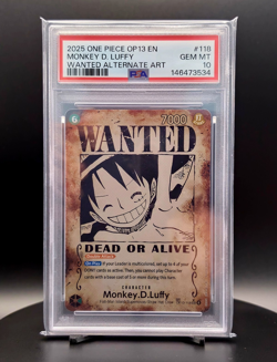 PSA 10 Monkey D. Luffy One Piece OP13-118 Wanted Alt Art Foil ENG SP - Image 1