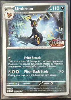 Pokemon TCG Umbreon 130/197 Obsidian Flames Reverse Holo Stamped Promo Card - Image 1