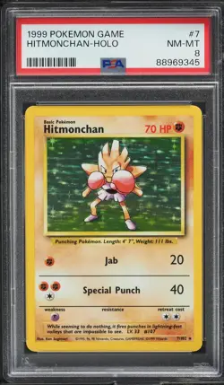 1999 Pokemon Base Set Holo Hitmonchan 7/102 PSA 8 Wizards of The Coast (WOTC) - Image 1