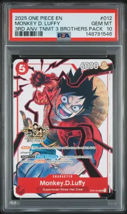 2025 ONE PIECE 3RD ANNIVERSARY TOURNAMENT 3 BROTHERS PACK MONKEY D. LUFFY PSA 10 - Image 1