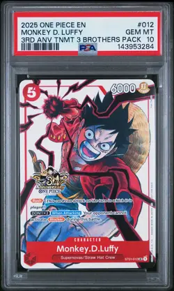 2025 ONE PIECE 3RD ANNIVERSARY TOURNAMENT 3 BROTHERS PACK MONKEY D. LUFFY PSA 10 - Image 1