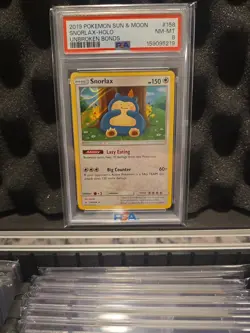 Pokemon TCG 2019 Snorlax Holo Rare Card 158/214 Sun&Moon Unbroken Bonds PSA 8 - Image 1