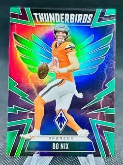 2025 Panini Phoenix Thunderbirds Green Bo Nix Denver Broncos #15 #'d 11/99 - Image 1