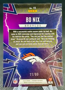 2025 Panini Phoenix Thunderbirds Green Bo Nix Denver Broncos #15 #'d 11/99 - Image 2