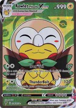 Rowlet Pikachu Pokemon Card VCOS Holo Cosplay - Image 1