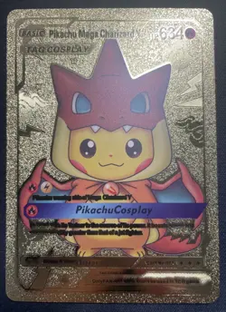 Pokemon Pikachu Mega Charizard Y Tag Cosplay Hp634 Gold Foil Fan Art Card #002 - Image 1