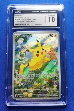 CGC 10 GEM MINT Pikachu SVP088 Adventure Chest HOLO PROMO Pokemon Card - Image 1