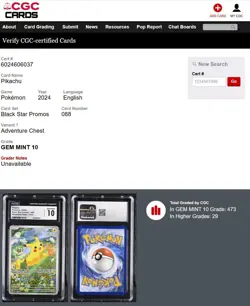 CGC 10 GEM MINT Pikachu SVP088 Adventure Chest HOLO PROMO Pokemon Card - Image 3