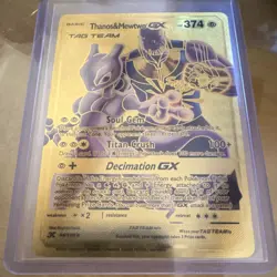 Pokemon TCG Thanos & Mewtwo GX 374/100 Gold Full Art TAG TEAM 374HP ENG - Image 1