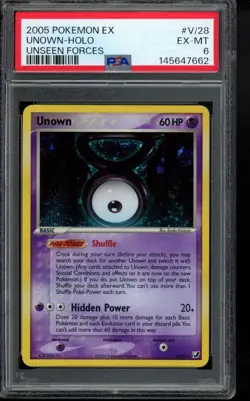 2005 Unown [V] #V V/28 Pokemon Unseen Forces PSA 6 - Image 1