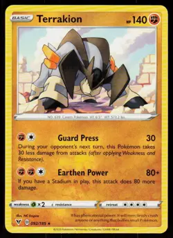 Terrakion 092/185 Rare Vivid Voltage Pokemon Near Mint - Image 1