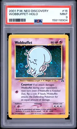PSA 9 Wobbuffet Holo 16/75 Neo Discovery Pokemon Card - Image 1