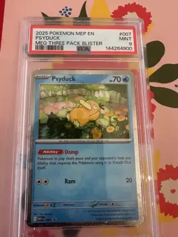 2025 Pokemon MEP EN Meg Three Pack Blister Psyduck #007 PSA 9 - Image 1