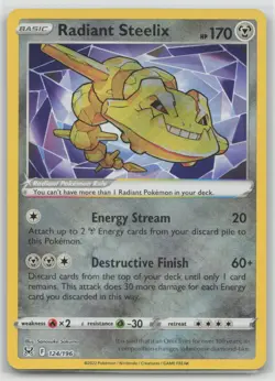 Radiant Steelix 124/196 Radiant Rare Lost Origin Pokemon Near Mint - Image 1