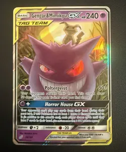 Pokemon TCG Gengar & Mimikyu GX TAG TEAM Sm-Team Up Holo Ultra Rare - Damaged - Image 1