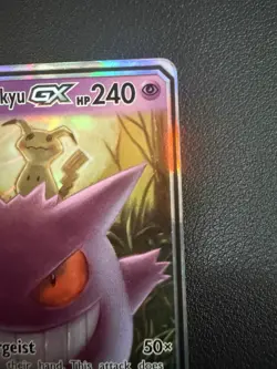 Pokemon TCG Gengar & Mimikyu GX TAG TEAM Sm-Team Up Holo Ultra Rare - Damaged - Image 3