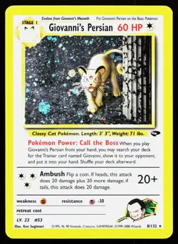 GIOVANNI'S PERSIAN 8/132 HOLO RARE GYM CHALLENGE POKEMON UNLIMITED HOLO MP - Image 1