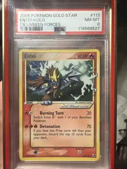 2005 POKEMON EX UNSEEN FORCES GOLD STAR #113 ENTEI-HOLO PSA 8 - Image 1