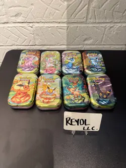 EMPTY Pokemon Prismatic Evolutions Eeveelutions Mini Tin Full Set 8 Coin & Art - Image 1