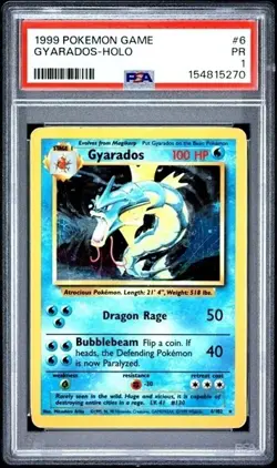 1999 Pokemon Base Set Unlimited GYARADOS 6/102 Holo PSA 1 - Image 1