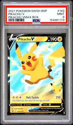 2021 POKEMON SWSH BLACK STAR PROMO PIKACHU VMAX BOX #143 PIKACHU V PSA 9 - Image 1