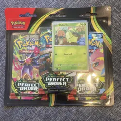 Pokemon TCG - Perfect Order - 3 Pack Blister - Chikorita Promo Sealed - Image 1