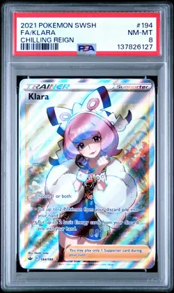 2021 POKEMON SWORD & SHIELD CHILLING REIGN #194 FULL ART/KLARA PSA 8 - Image 1
