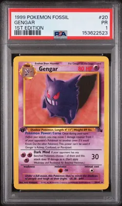 1999 POKEMON FOSSIL 1ST EDITION #20 GENGAR PSA 1 - Image 1