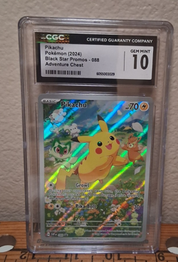 Graded Pokemon CGC Gem Mint 10 Pikachu 088 Black Star Promo Adventure Chest - Image 1