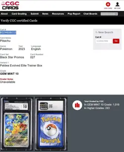 Pikachu SVP 027 CGC 10 Black Star Promo Pokemon TCG S & V Paldea Evolved ETB - Image 3