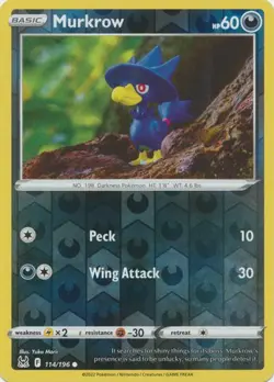 MURKROW 114/196 LOST ORIGIN POKEMON (REVERSE HOLO, NM) - Image 1