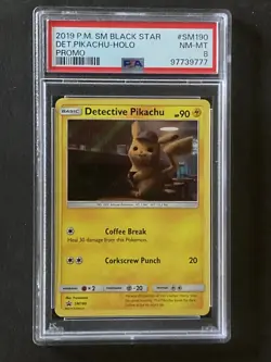 2019 Pokemon Black Star #SM190 Detective Pikachu Holo Promo PSA 8 - Image 1