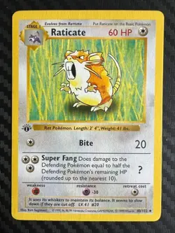 Pokemon TCG Raticate 40/102 1st Edition Shadowless Base Set LP - Image 1