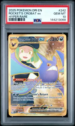 POKEMON TEAM ROCKET'S CROBAT EX 242/182 HYPER RARE GOLD FULL ART 2025 PSA 10 - Image 1