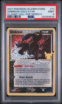 Pokemon Umbreon Gold Star Celebrations Classic Coll POP Series 5 Holo #17 PSA 9 - Image 1