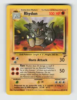 Rhydon 59/130 Uncommon Base Set 2 Pokemon 2000 Lightly Played - Image 1