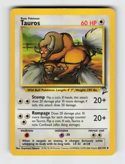 Tauros 62/130 Uncommon Base Set 2 Pokemon 2000 Lightly Played - Image 1