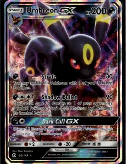 Umbreon GX Ultra Rare SM Base Set 80/149 Darkness Holofoil Pokemon Card - Image 1