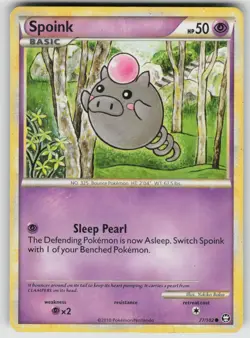 Spoink 77/102 Common HGSS Triumphant Pokemon Damaged - Image 1