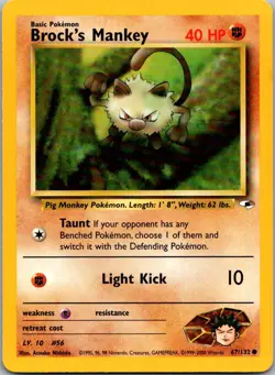 Brock's Mankey 67/132 Common Gym Heroes Pokemon Unlimited Near Mint - Image 1