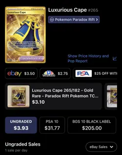 Luxurious Cape, Pokemon Near Mint, Paradox Rift, Hyper Rare, 265/182 - Image 5