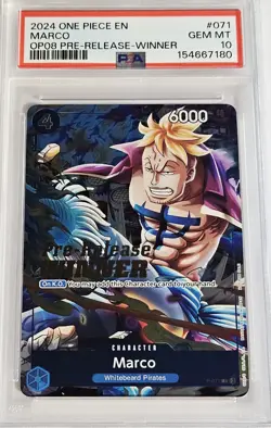 2024 MARCO One Piece OP08 Pre-Release Winner EN P-071 PSA 10 Gem Mint - Image 2