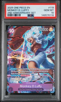 2025 ONE PIECE ENGLISH VERSION 2ND ANNIVERSARY SET #119 MONKEY D. LUFFY PSA 10 - Image 1