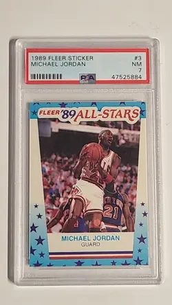 1989-90 Fleer Sticker #3 Michael Jordan PSA 7 Graded Basketball Card NBA 89-90 - Image 1